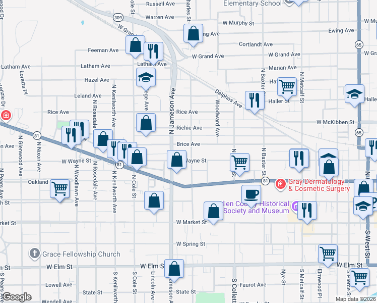 map of restaurants, bars, coffee shops, grocery stores, and more near 417 North Charles Street in Lima