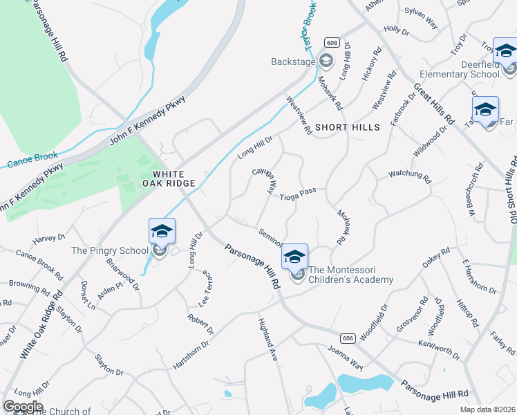 map of restaurants, bars, coffee shops, grocery stores, and more near 16 Cayuga Way in Millburn