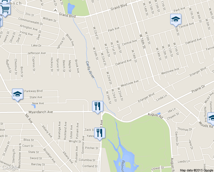 map of restaurants, bars, coffee shops, grocery stores, and more near 331 West 24th Street in Deer Park