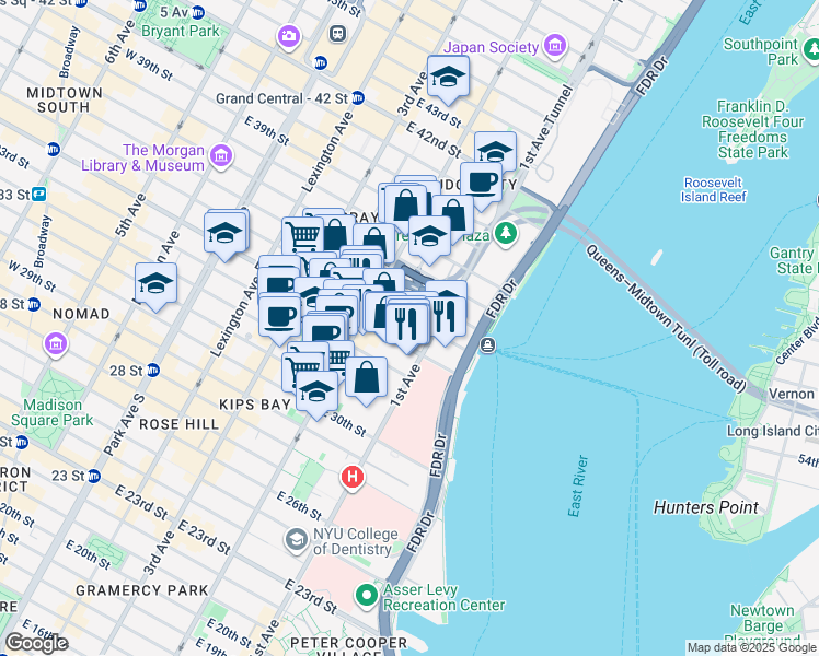 map of restaurants, bars, coffee shops, grocery stores, and more near in New York
