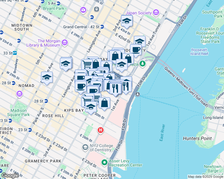 map of restaurants, bars, coffee shops, grocery stores, and more near in New York