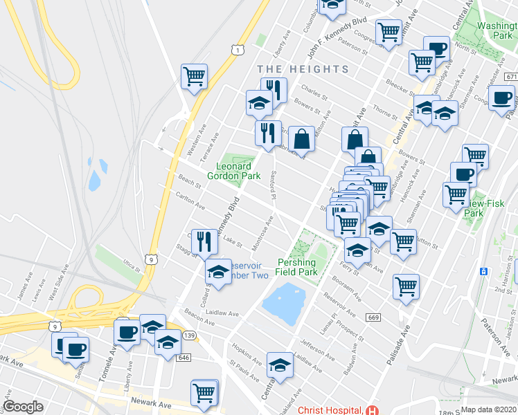 map of restaurants, bars, coffee shops, grocery stores, and more near 171 Manhattan Avenue in Jersey City