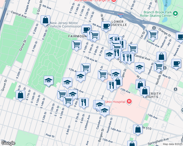 map of restaurants, bars, coffee shops, grocery stores, and more near in Newark