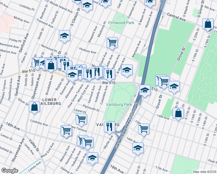map of restaurants, bars, coffee shops, grocery stores, and more near in Newark