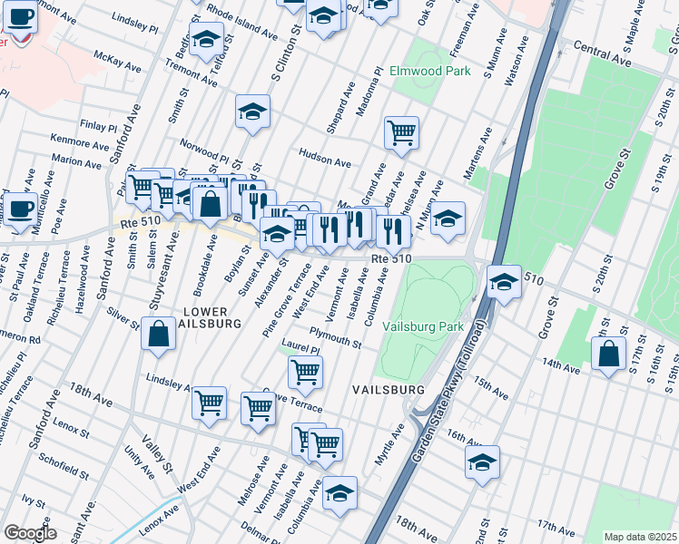 map of restaurants, bars, coffee shops, grocery stores, and more near in Newark