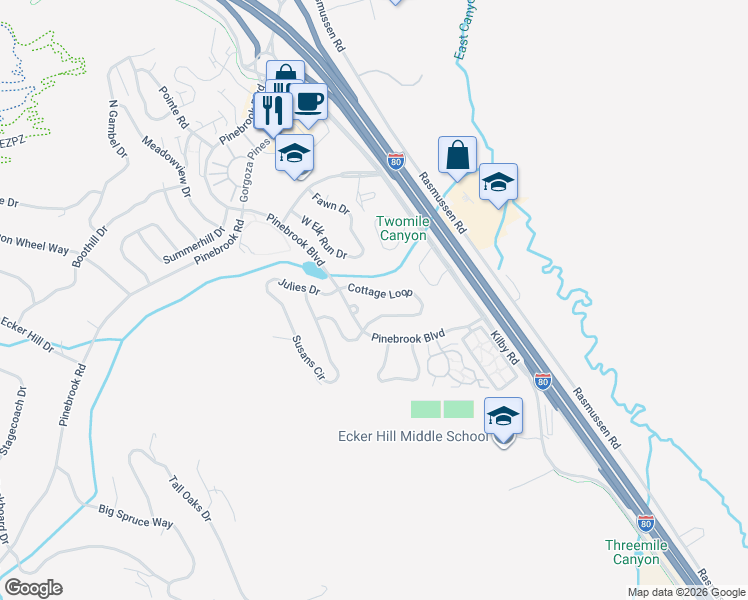 map of restaurants, bars, coffee shops, grocery stores, and more near 2687 Cottage Loop in Park City