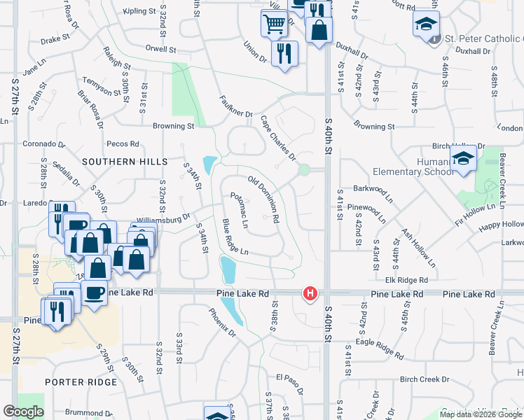 map of restaurants, bars, coffee shops, grocery stores, and more near 3606 Culpepper Court in Lincoln
