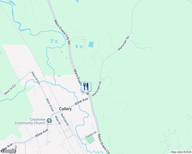 map of restaurants, bars, coffee shops, grocery stores, and more near 125 Marburger Rd in Evans City