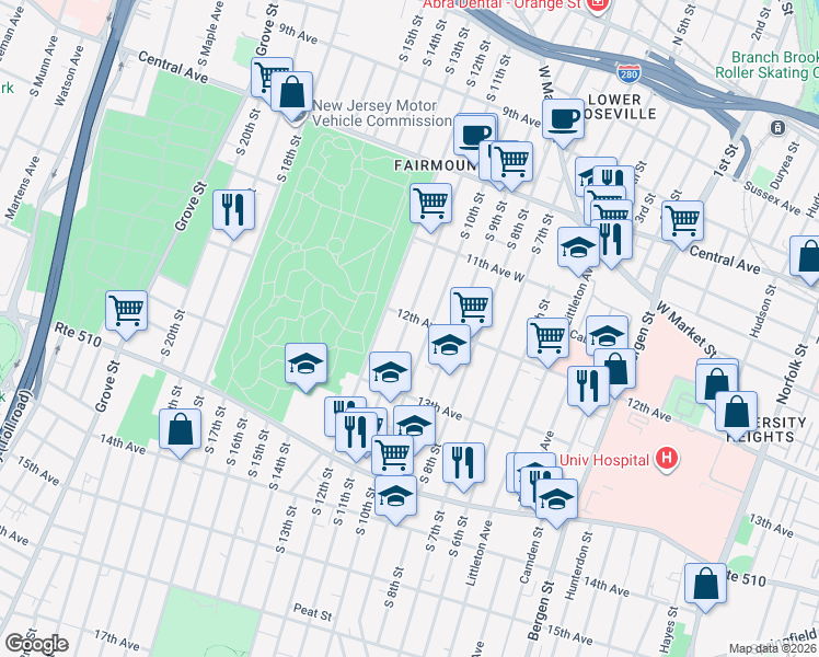 map of restaurants, bars, coffee shops, grocery stores, and more near in Newark