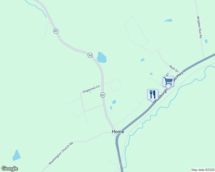 map of restaurants, bars, coffee shops, grocery stores, and more near 327 Pennsylvania 85 in Home