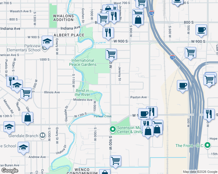 map of restaurants, bars, coffee shops, grocery stores, and more near 1122 South 900 West in Salt Lake City