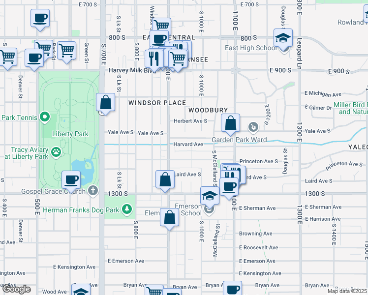 map of restaurants, bars, coffee shops, grocery stores, and more near 940 Harvard Avenue in Salt Lake City