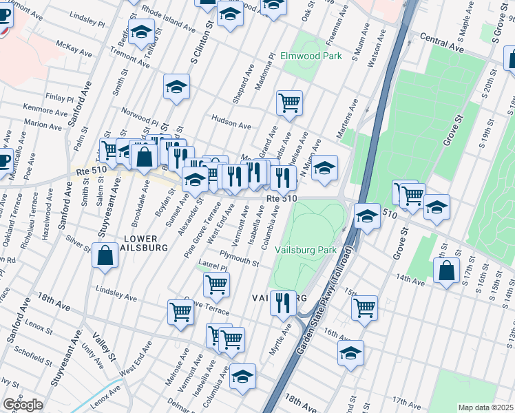 map of restaurants, bars, coffee shops, grocery stores, and more near 11 Isabella Avenue in Newark