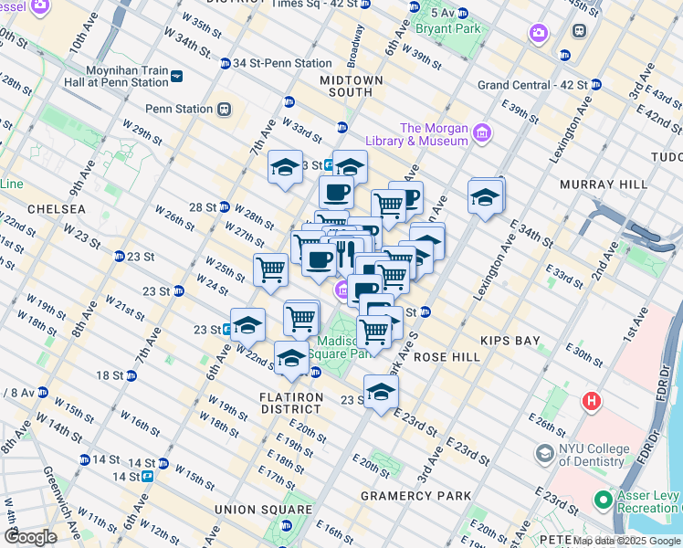 map of restaurants, bars, coffee shops, grocery stores, and more near in New York