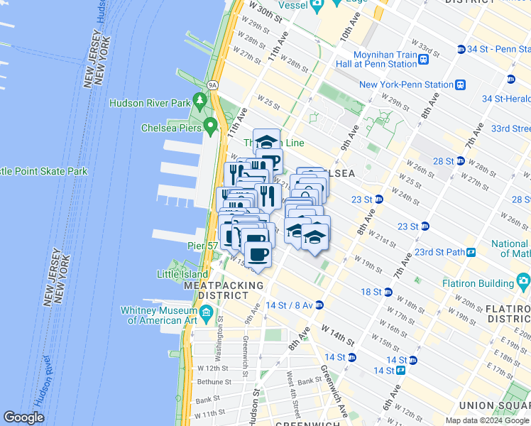 map of restaurants, bars, coffee shops, grocery stores, and more near in New York