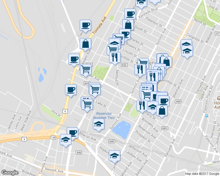 map of restaurants, bars, coffee shops, grocery stores, and more near 171 Manhattan Avenue in Jersey City
