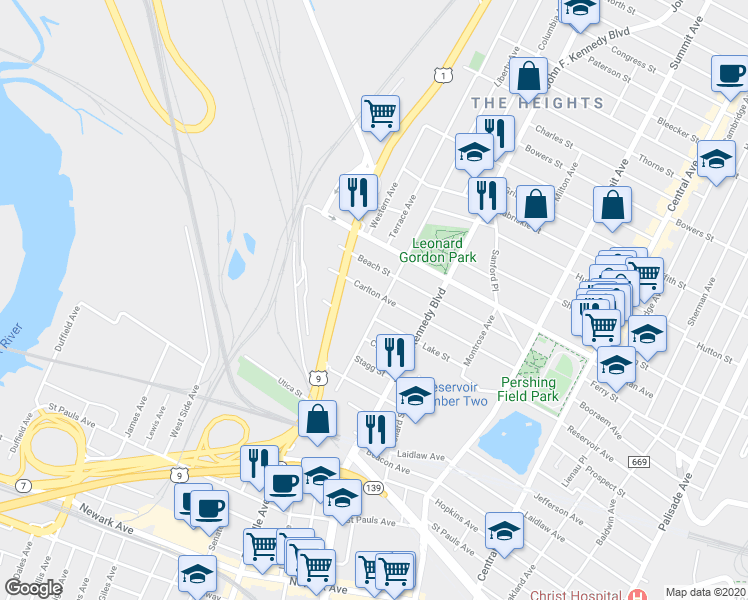 map of restaurants, bars, coffee shops, grocery stores, and more near 227 Liberty Avenue in Jersey City
