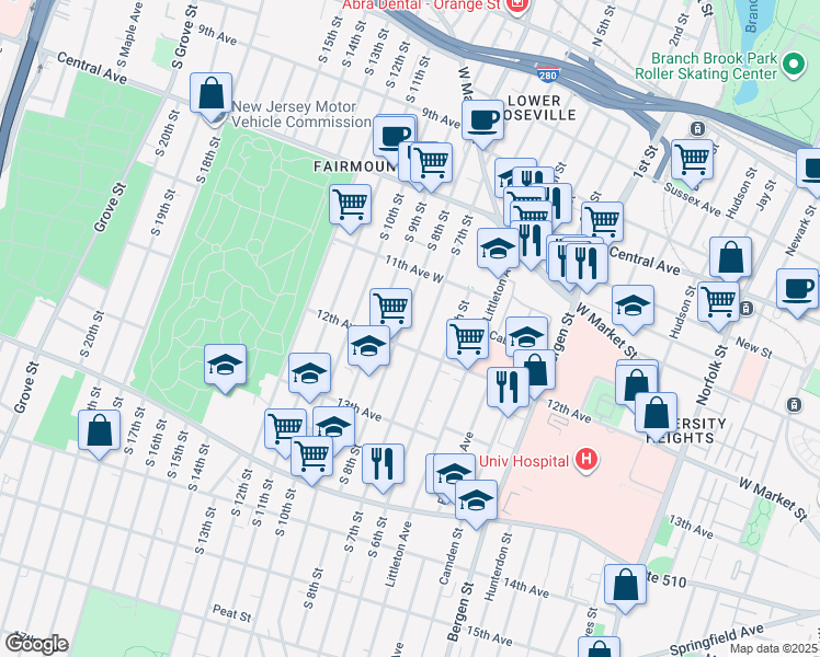 map of restaurants, bars, coffee shops, grocery stores, and more near in Newark
