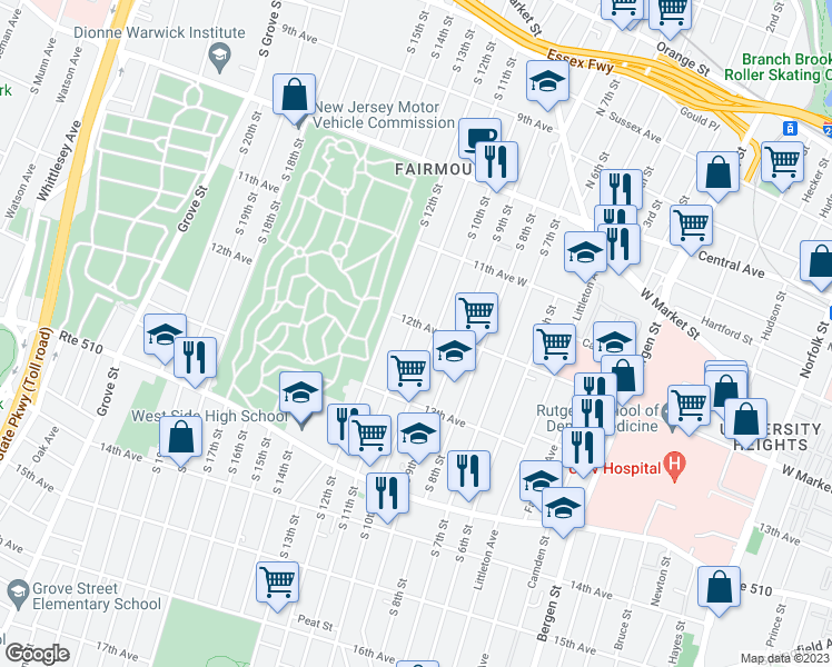 map of restaurants, bars, coffee shops, grocery stores, and more near in Newark
