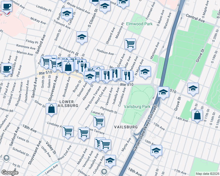 map of restaurants, bars, coffee shops, grocery stores, and more near in Newark
