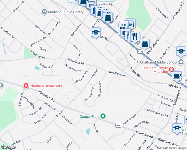 map of restaurants, bars, coffee shops, grocery stores, and more near 14 Noe Avenue in Madison