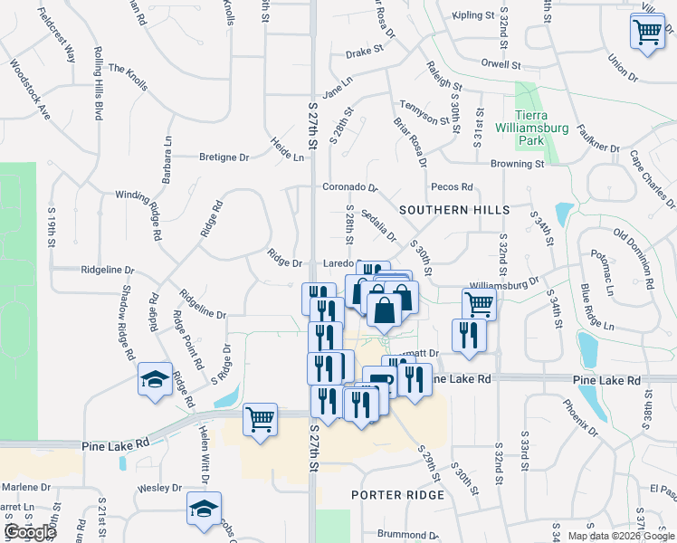 map of restaurants, bars, coffee shops, grocery stores, and more near 6510 Sonora Court in Lincoln