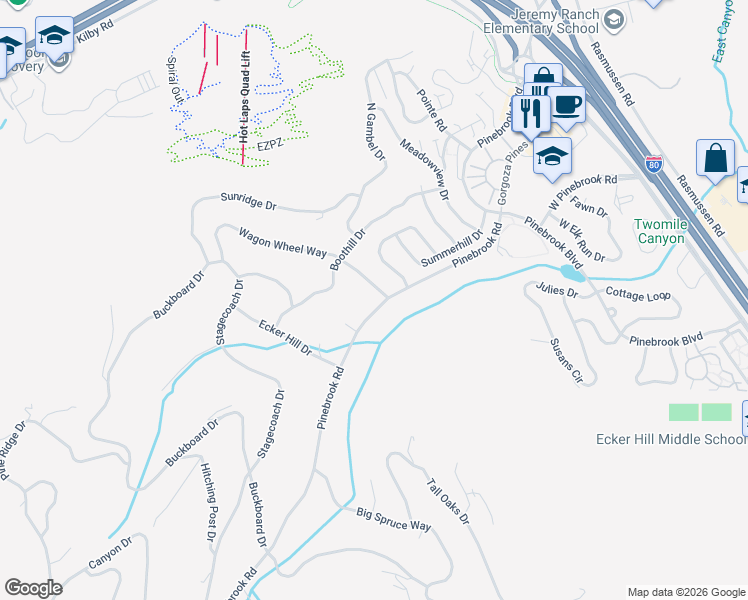map of restaurants, bars, coffee shops, grocery stores, and more near 7775 Pinebrook Road in Park City