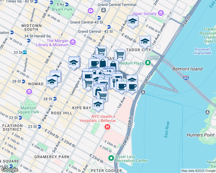 map of restaurants, bars, coffee shops, grocery stores, and more near in New York