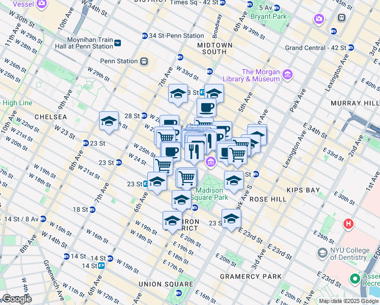 map of restaurants, bars, coffee shops, grocery stores, and more near 1155-1157 Broadway in New York