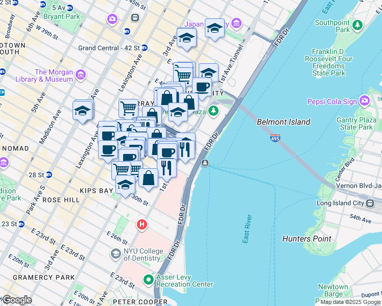map of restaurants, bars, coffee shops, grocery stores, and more near in New York