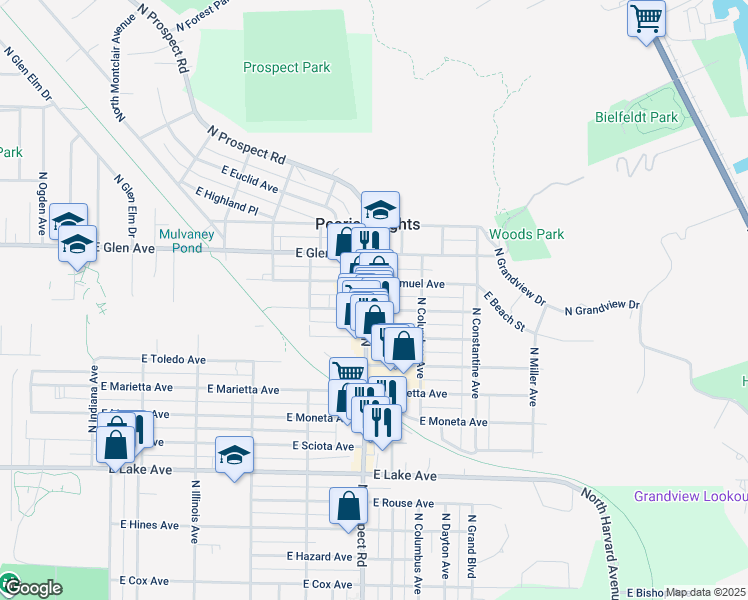 map of restaurants, bars, coffee shops, grocery stores, and more near 4700 North Prospect Road in Peoria Heights