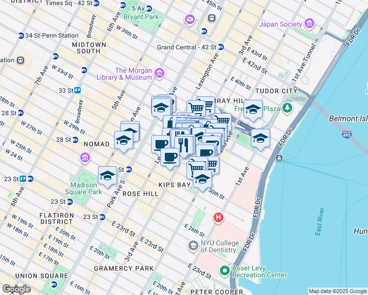 map of restaurants, bars, coffee shops, grocery stores, and more near in New York