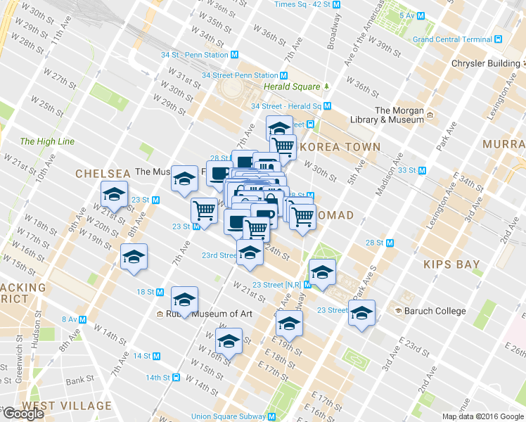 map of restaurants, bars, coffee shops, grocery stores, and more near in New York