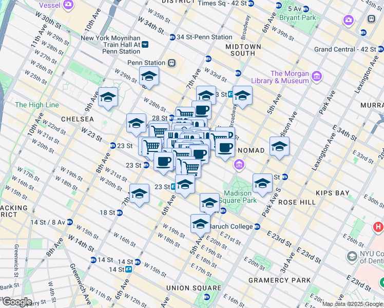map of restaurants, bars, coffee shops, grocery stores, and more near in New York