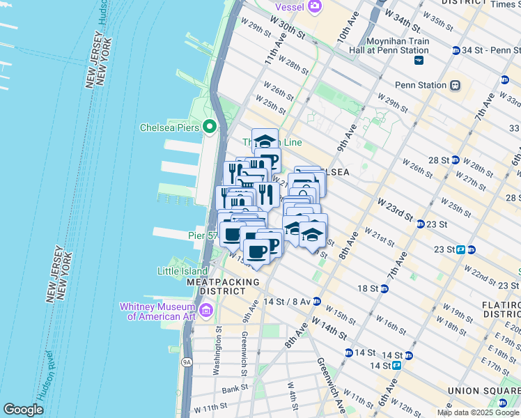 map of restaurants, bars, coffee shops, grocery stores, and more near in New York