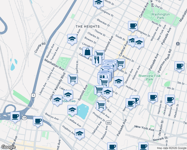map of restaurants, bars, coffee shops, grocery stores, and more near 897 County Road 617 in Jersey City