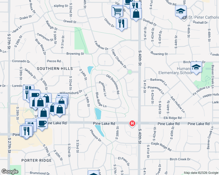 map of restaurants, bars, coffee shops, grocery stores, and more near 3606 Culpepper Court in Lincoln