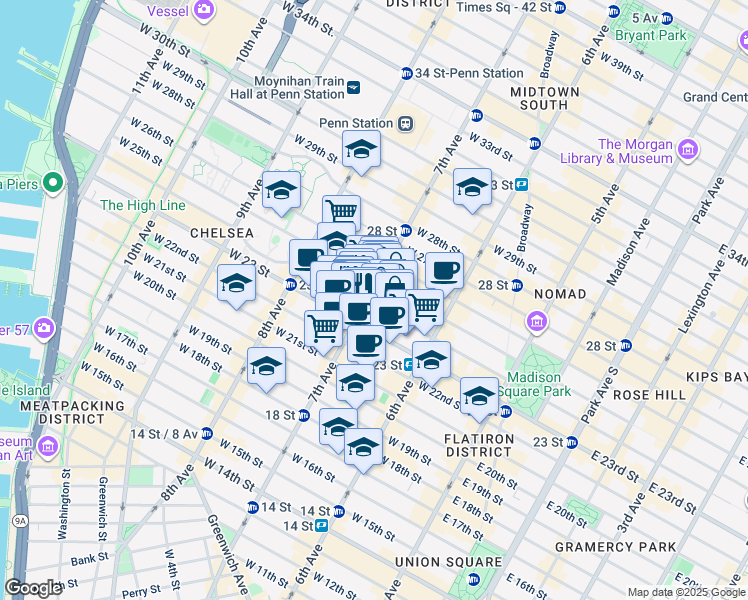 map of restaurants, bars, coffee shops, grocery stores, and more near in New York