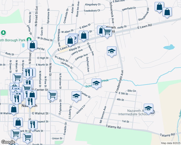 map of restaurants, bars, coffee shops, grocery stores, and more near 44 Mitchell Avenue in Nazareth