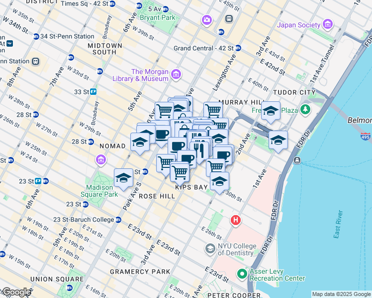 map of restaurants, bars, coffee shops, grocery stores, and more near in New York