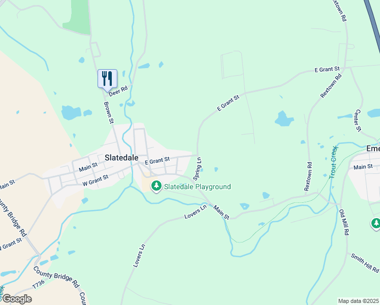 map of restaurants, bars, coffee shops, grocery stores, and more near 3877 East Grant Street in Slatington