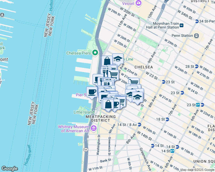 map of restaurants, bars, coffee shops, grocery stores, and more near 515 West 18th Street in New York