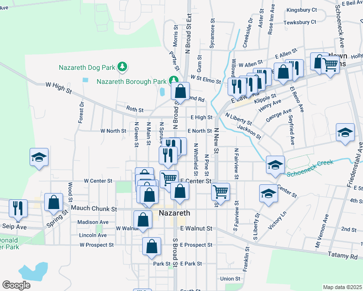 map of restaurants, bars, coffee shops, grocery stores, and more near in Nazareth
