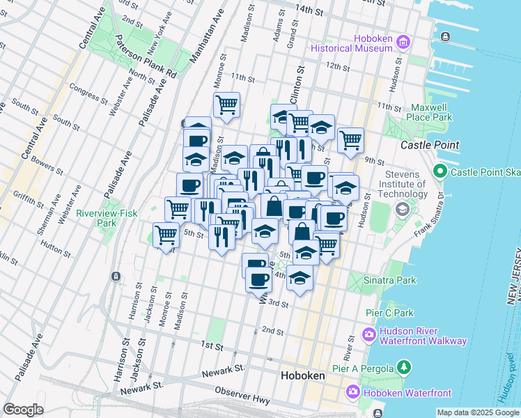 map of restaurants, bars, coffee shops, grocery stores, and more near 356 6th Street in Hoboken