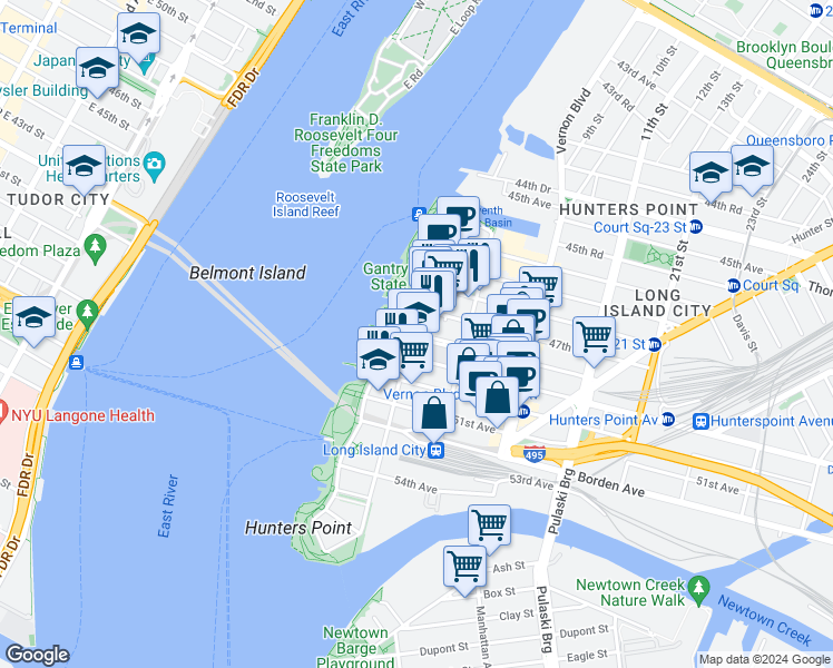 map of restaurants, bars, coffee shops, grocery stores, and more near in Queens