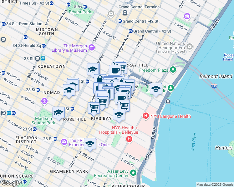 map of restaurants, bars, coffee shops, grocery stores, and more near in New York