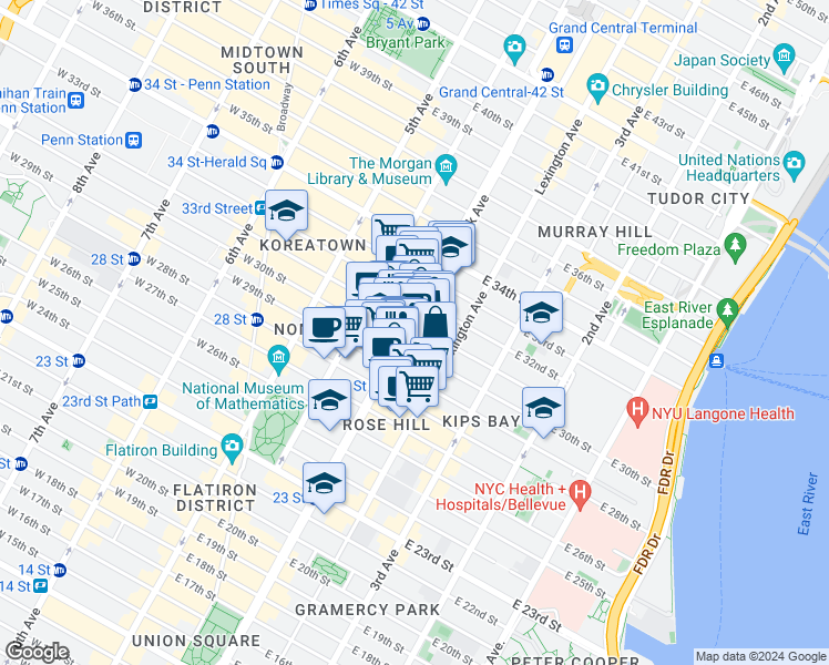 map of restaurants, bars, coffee shops, grocery stores, and more near in New York