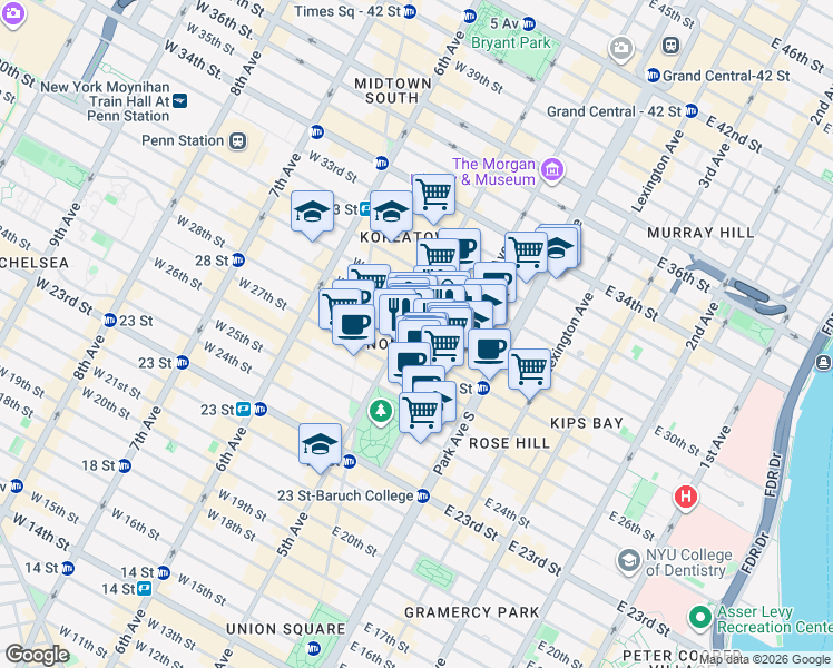 map of restaurants, bars, coffee shops, grocery stores, and more near in New York