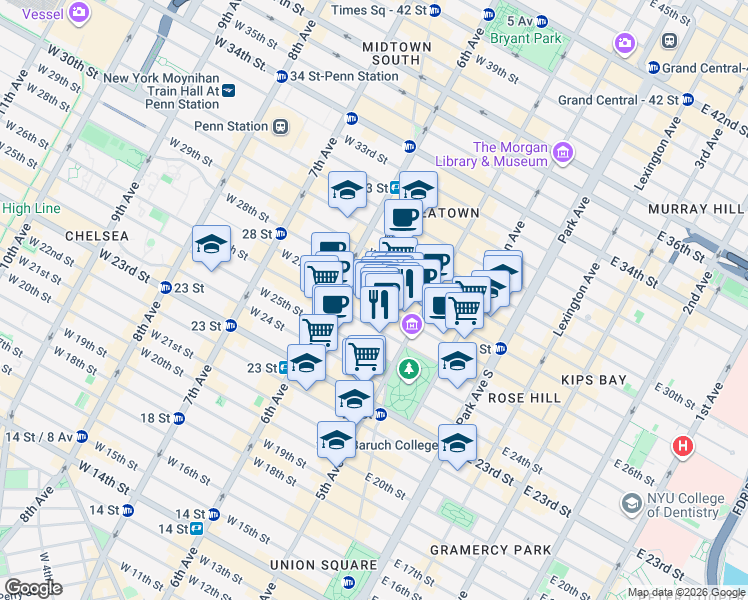 map of restaurants, bars, coffee shops, grocery stores, and more near in New York