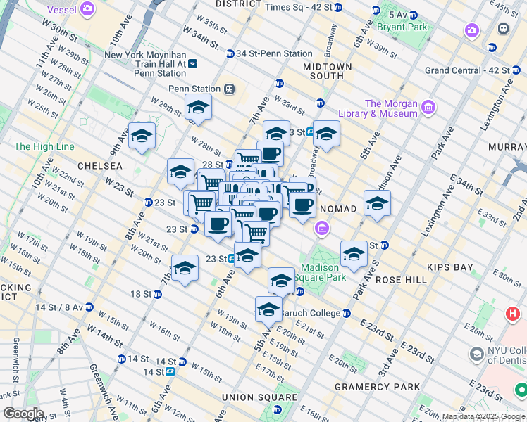 map of restaurants, bars, coffee shops, grocery stores, and more near in New York